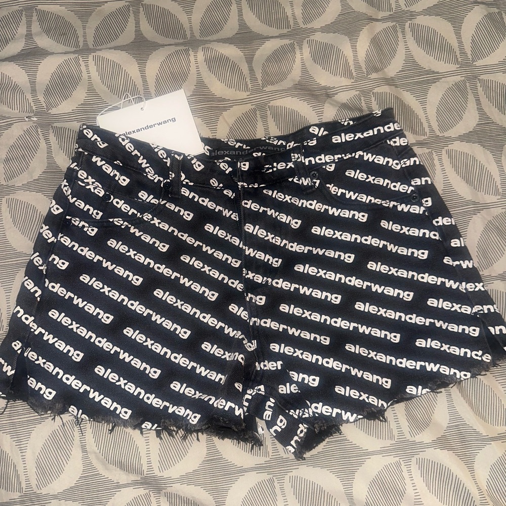 Alexander Wang Logo Print Black and White High Waist Shorts
